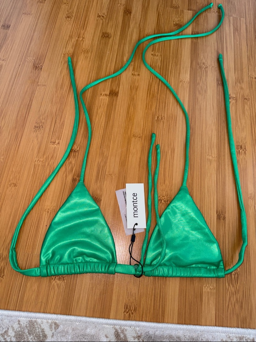 Montce Emerald Green Satin Triangle Bikini Top